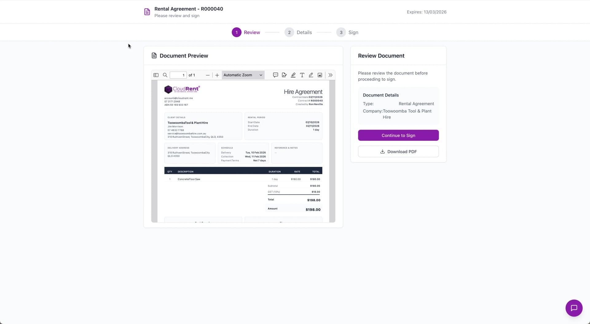 Digital Signatures & Agreements - CloudRent rental software screenshot