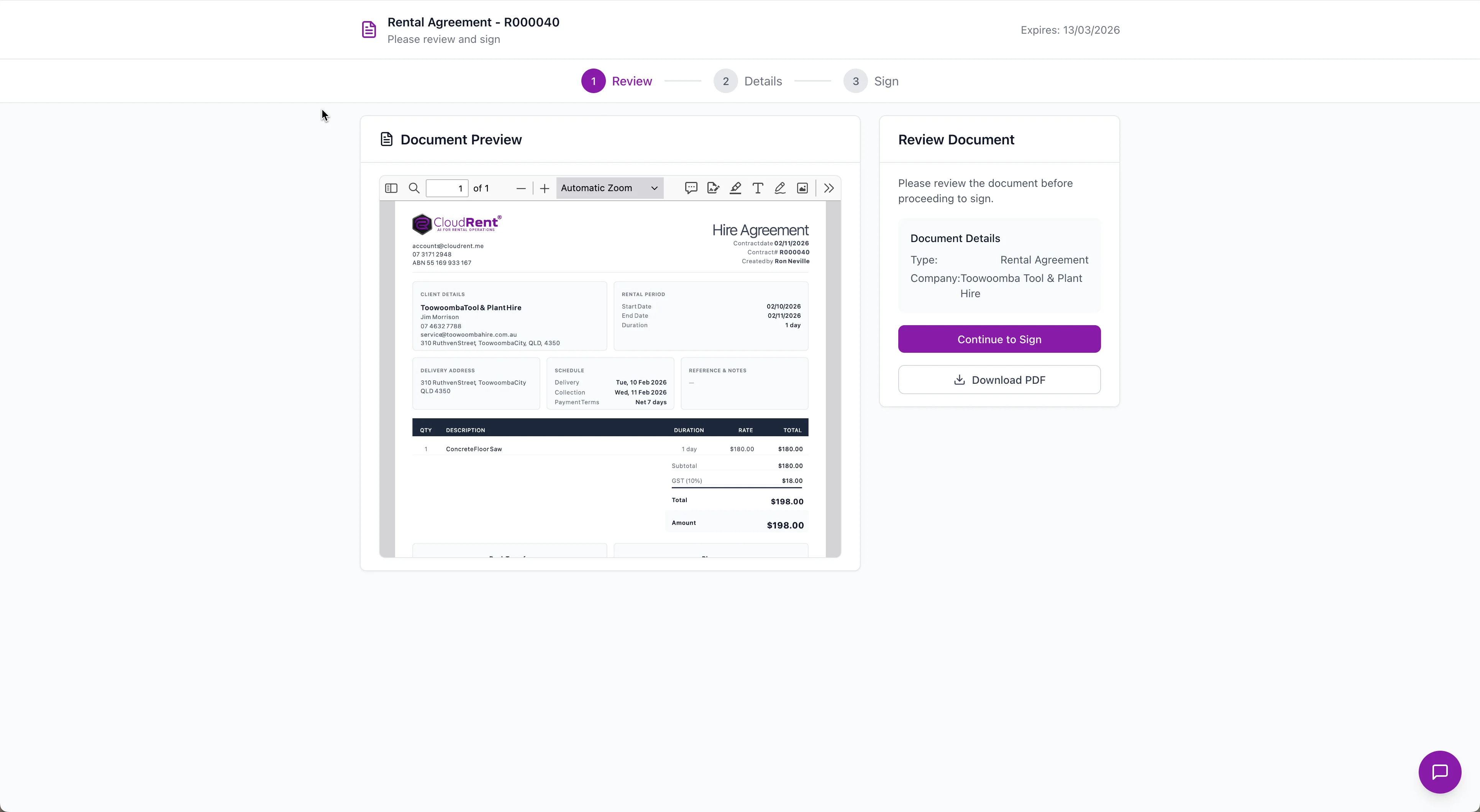Digital Signatures & Agreements - CloudRent rental software screenshot