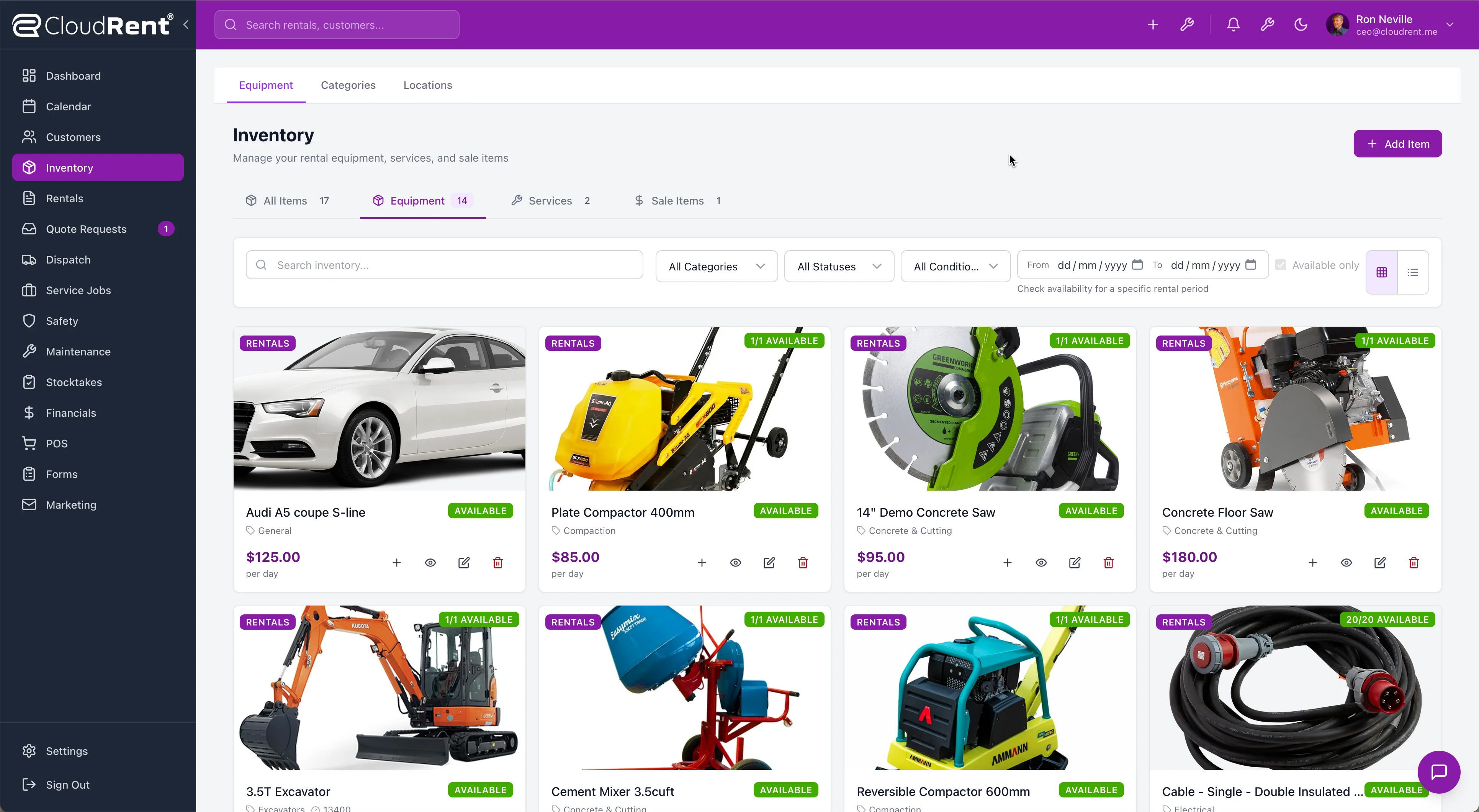 Equipment & Inventory Management - CloudRent rental software screenshot