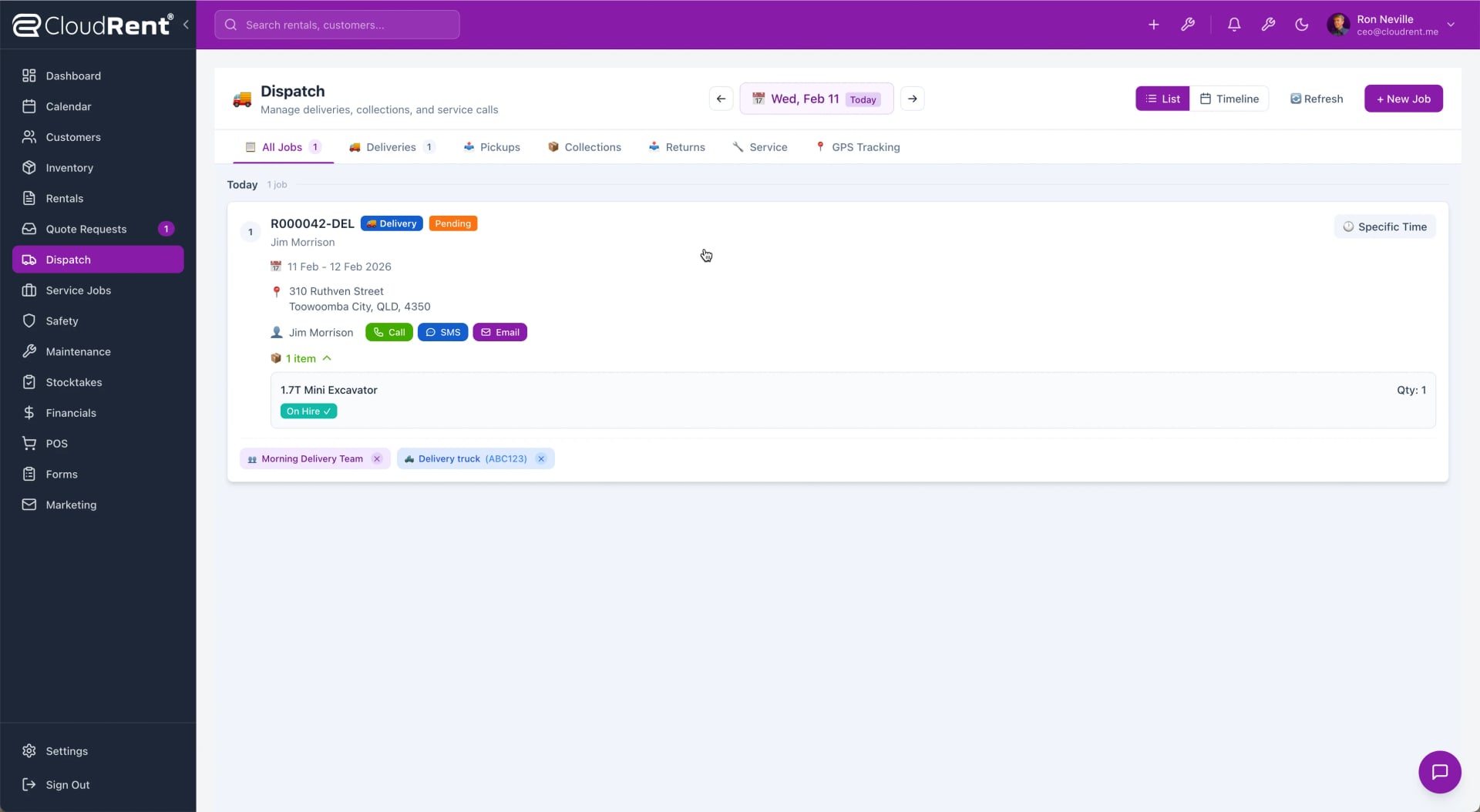 Logistics & Dispatch - CloudRent rental software screenshot