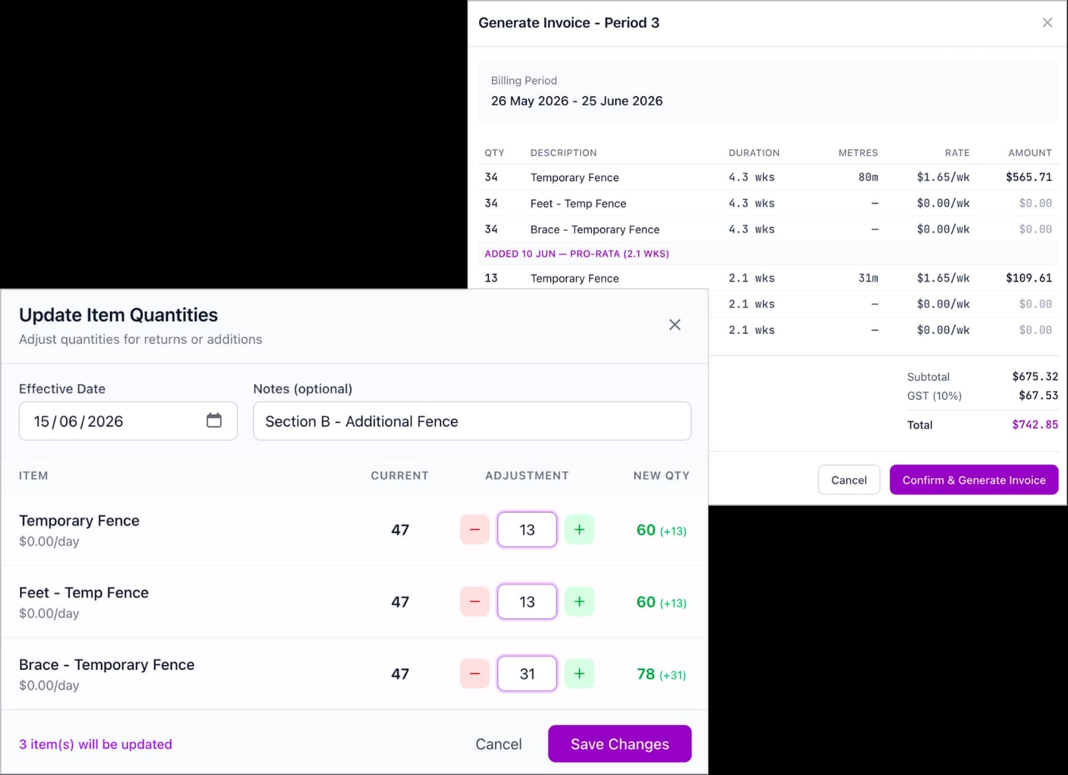 CloudRent Pro automatically adjusts billing when equipment is added mid-hire