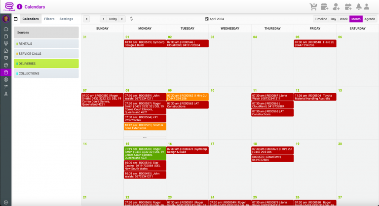Calendar Monthly View Deliveries